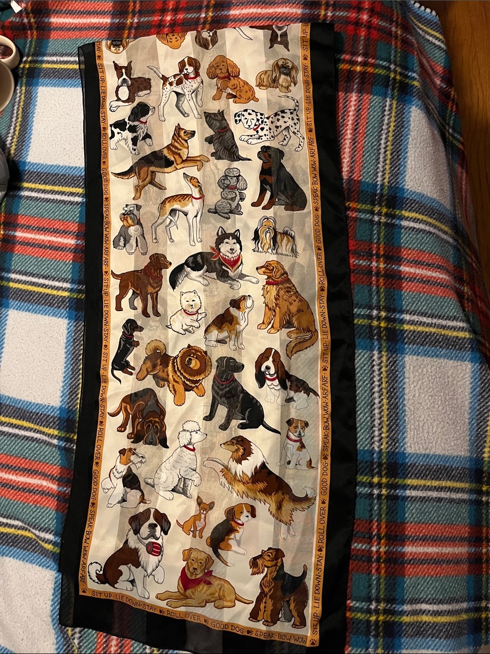 Dog Pattern Decorative Pet Blanket or A  Scarf – Cream and Black